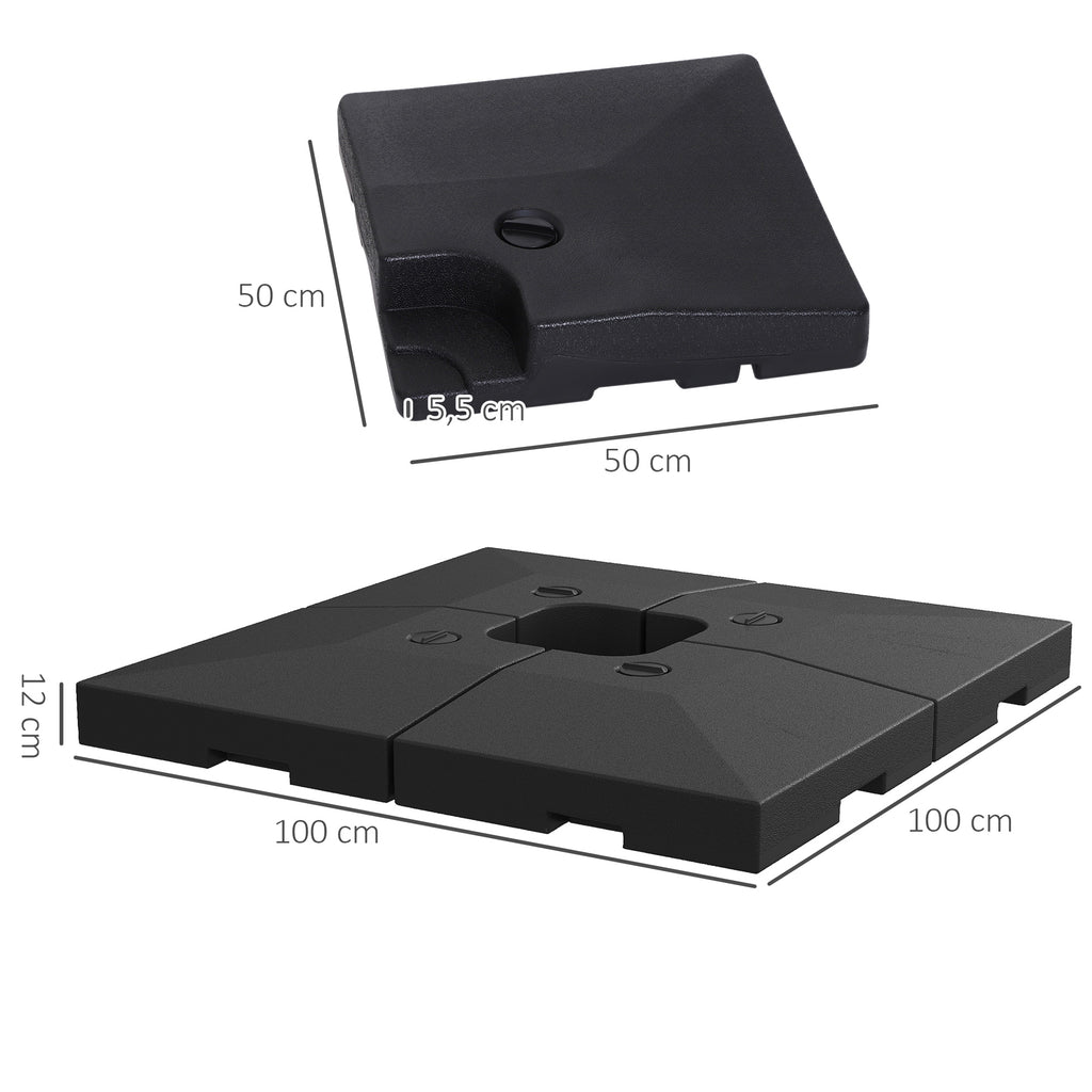 Outsunny 4 x Sonnenschirmgewicht Sonnenschirmständer befüllbar mit Sand Wasser HDPE-Kunststoff Schwarz Maße pro Element 51 x 51 x 12 cm bis zu 130 kg