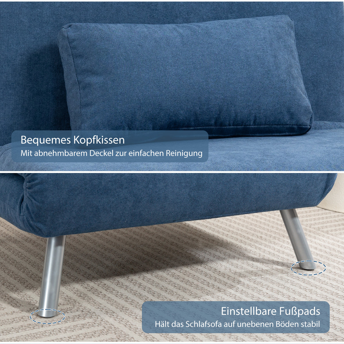 HOMCOM Polstersessel mit Bettfunktion, 2-in-1 Design, Schlafsessel, Gästebett, Stoffbezug, mit Kissen, Blau