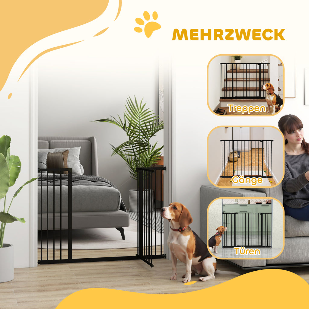 PawHut Hunde-Absperrgitter, erweiterbar, Klemmmontage, Stahl, 76-107 x 76 cm, Schwarz
