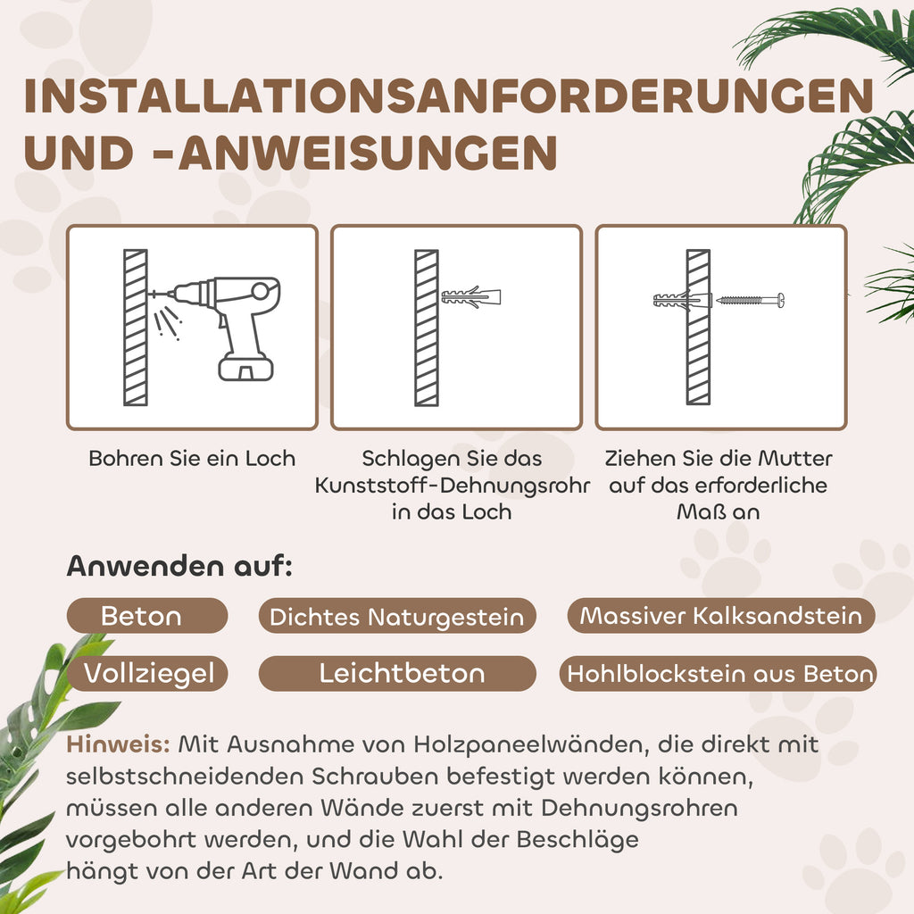 PawHut Kletterwand Katzen 4-teilig Katzen Kletterwand Set mit Hängematte, Katzenbrücke bis zu 5 kg, Dunkelgrau