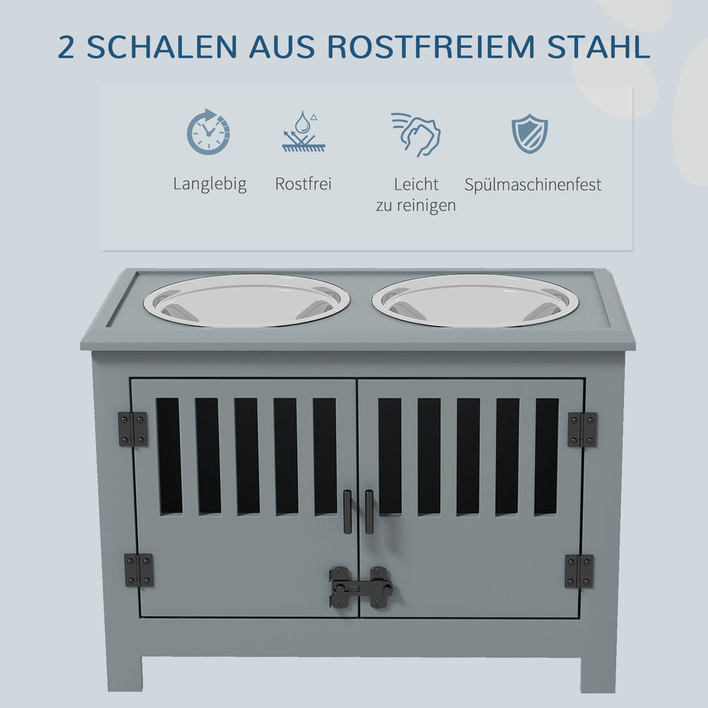 PawHut Erhöhte Futterstation für große Hunde, 2 Edelstahlnäpfe, Stauraum, 35,5x60x30 cm, Grau