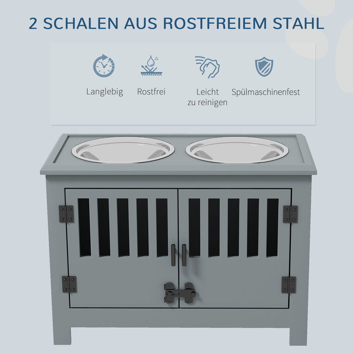PawHut Erhöhte Futterstation für große Hunde, 2 Edelstahlnäpfe, Stauraum, 35,5x60x30 cm, Grau