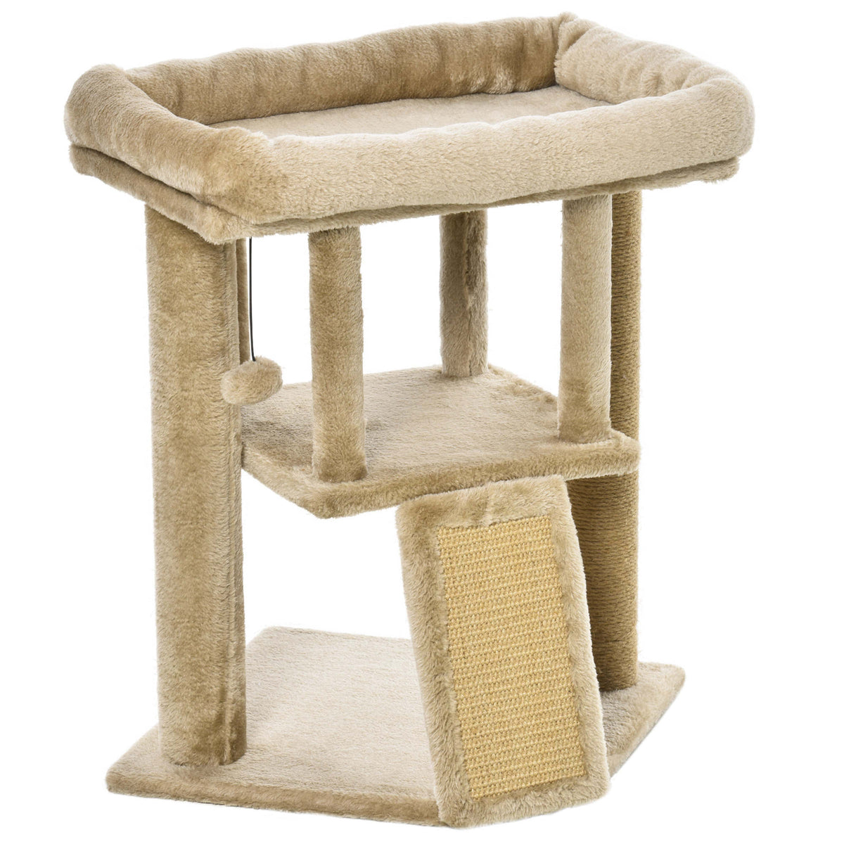 PawHut Kratzbaum mit Jute-Kratzmatte, Liegeplattform, Spielball, Katzenhaus, kaffeebraun, 40 x 40 x 57 cm