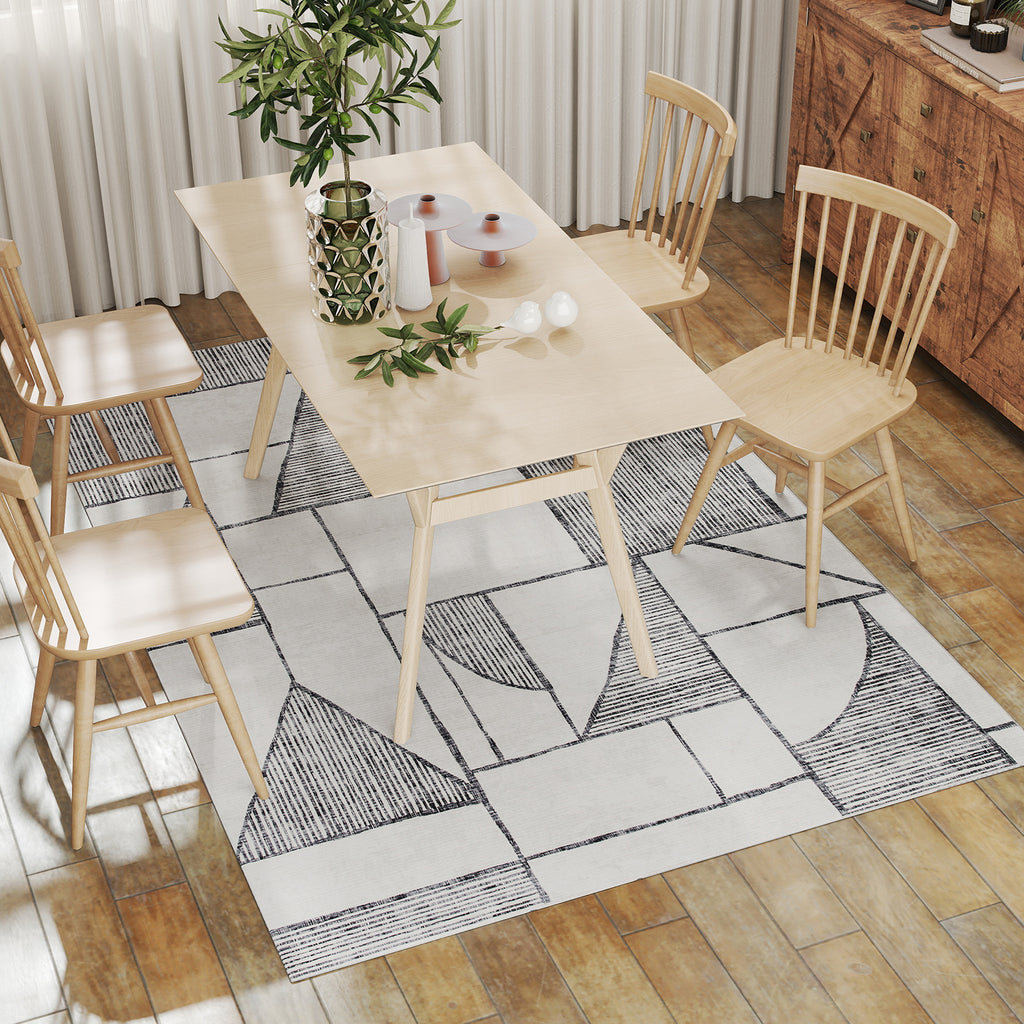 HOMCOM Rutschfester Moderner Teppich mit Geometrischen Linien, aus 100% Polyester, Multicolor, 230x160x0,7 cm