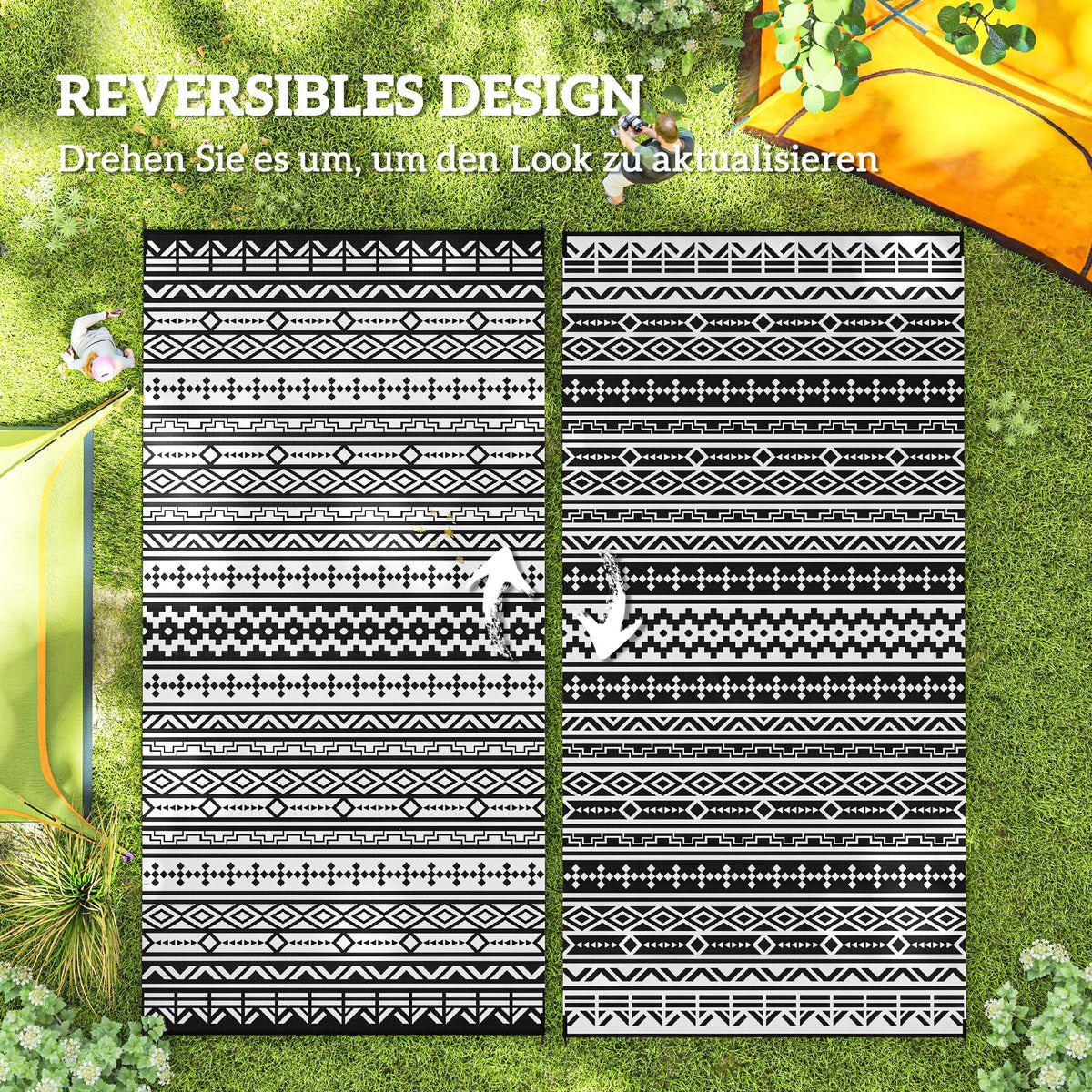 Outsunny Outdoor Teppich robuster Wetterfest Outdoorteppich, Carpet mit Boho-Style, Outdoor-Teppich für Wohnzimmer Balkon