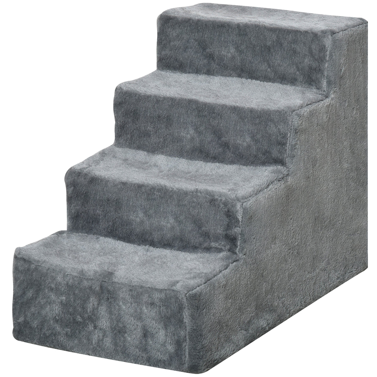 PawHut Hundetreppe 4-stufig, 35 cm Katzentreppe für Bett und Sofa, Haustiertreppe für Hunde und Katzen bis 5 kg, Plüschoptik, Hellgrau