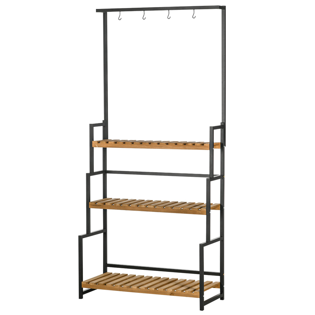 Outsunny Pflanzenregal mit 3 Ebenen und Befestigungshaken, Blumentreppe aus Naturholz, 80 cm x 36 cm x 174 cm, Natur