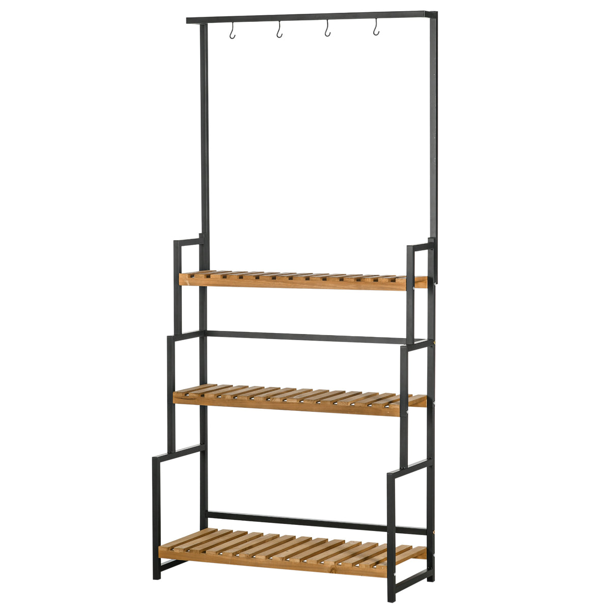 Outsunny Pflanzenregal mit 3 Ebenen und Befestigungshaken, Blumentreppe aus Naturholz, 80 cm x 36 cm x 174 cm, Natur