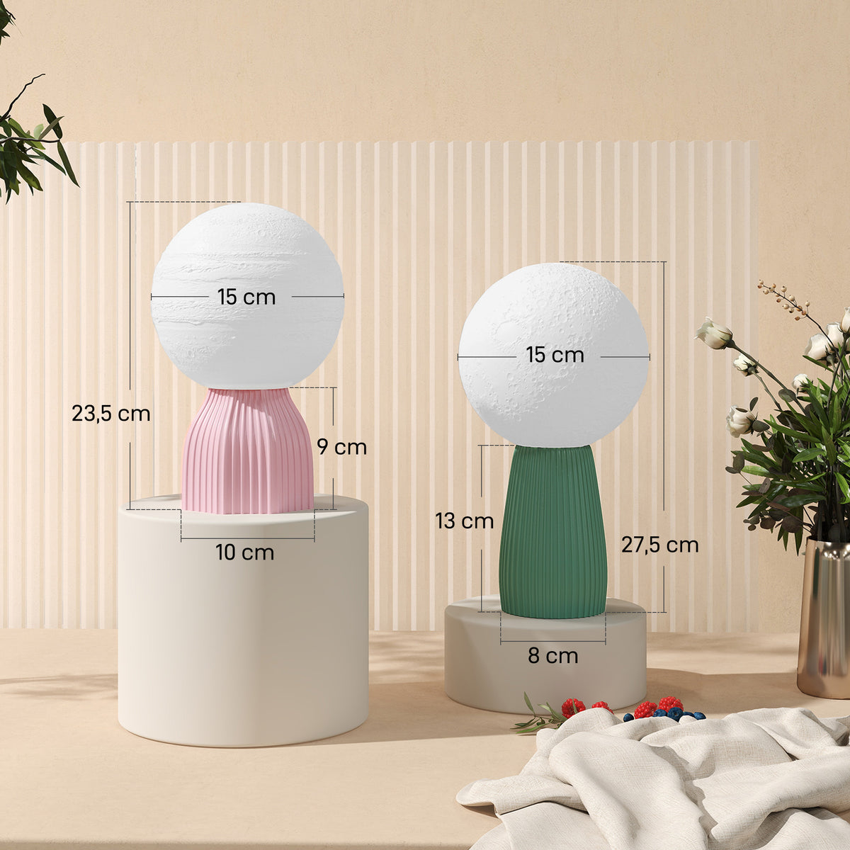 HOMCOM Tischlampen-Set in Planeten-Optik, 3-farbig, USB, Kunststoff, Weiß