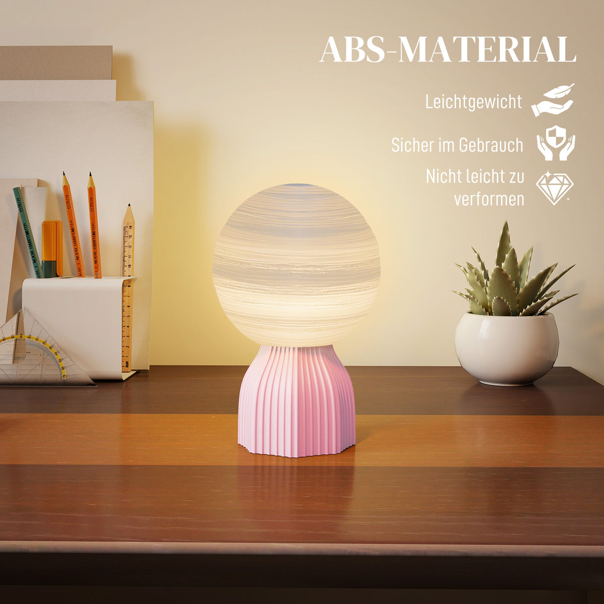 HOMCOM Tischlampen-Set in Planeten-Optik, 3-farbig, USB, Kunststoff, Weiß