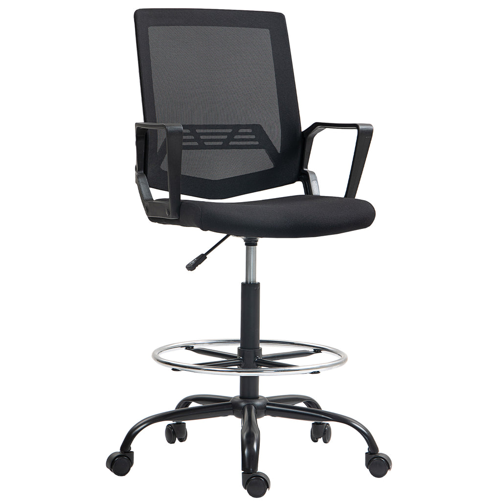 HOMCOM Bürostuhl mit verstellbarem Fußhocker Höhenverstellbar und Armlehnen 66,5x70,5x118-139,5 cm Schwarz