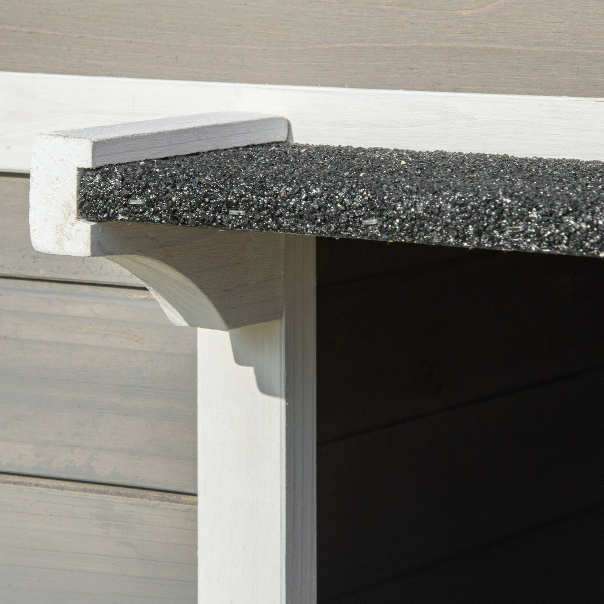 PawHut Katzenhaus aus Holz Winterfest wasserdicht Katzenhütte mit Asphaltdach  Terrasse Katzenhöhle Katzenkiste Outdoor Schutzhütte für Draußen Garten Balkon 115 x 66,5 x 74,7 cm Grau+Weiß