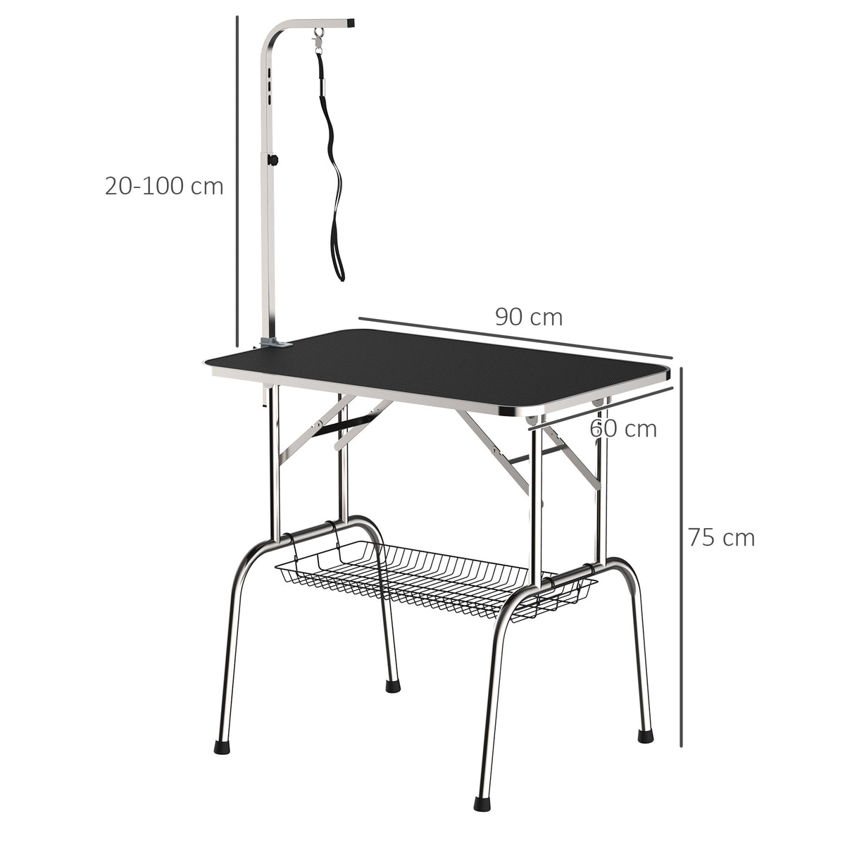PawHut Trimmtisch Tierpflegetisch Schertisch mit Korb Hundepflegetisch klappbar Hundefriseurtisch Hunde Badetisch höhenverstellbar Edelstahl Schwarz