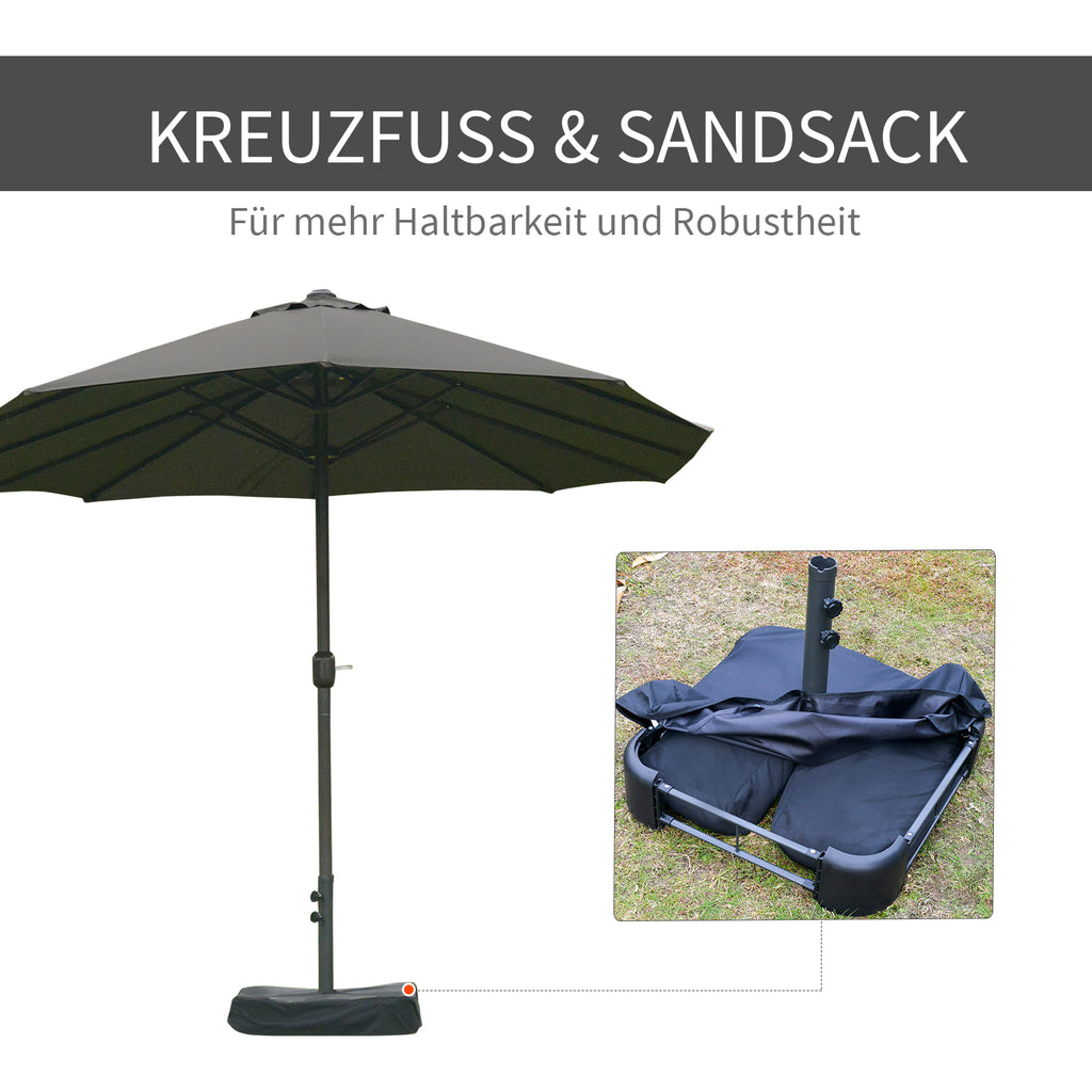 Outsunny Sonnenschirm Gartenschirm Marktschirm Doppelsonnenschirm Terrassenschirm mit Schirmständer Handkurbel Dunkelgrau Oval 460 x 270 x 240 cm