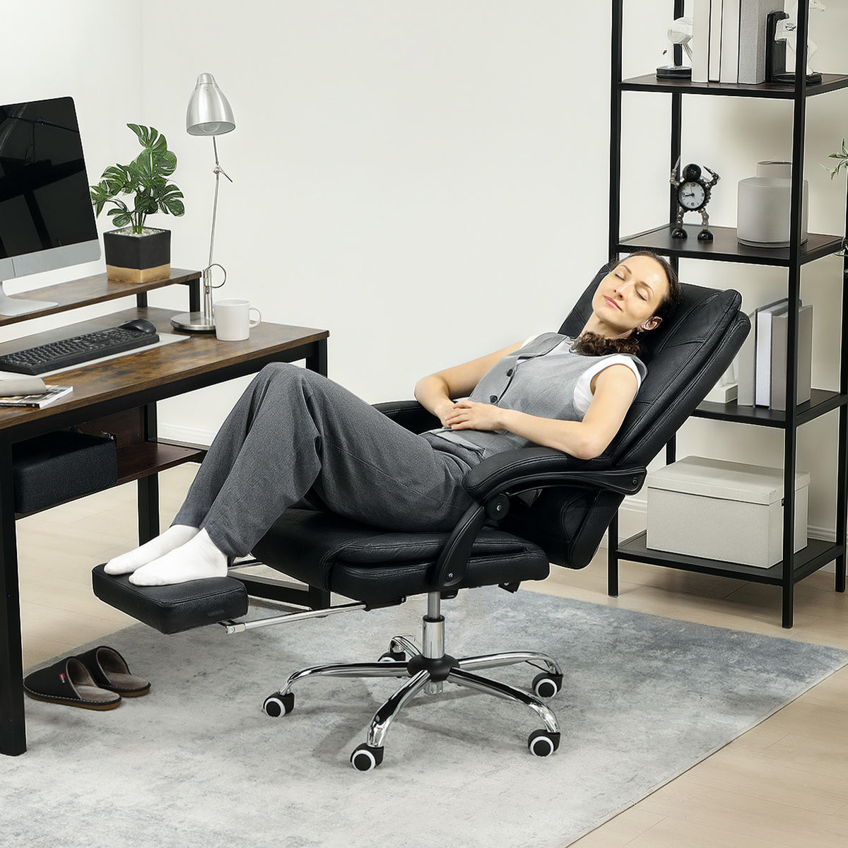 Vinsetto Massagstuhl Bürostuhl mit Massagefunktion, inkl. Fußstütze, höhenverstellbar, 64 cm x 70 cm x 118 cm, Schwarz