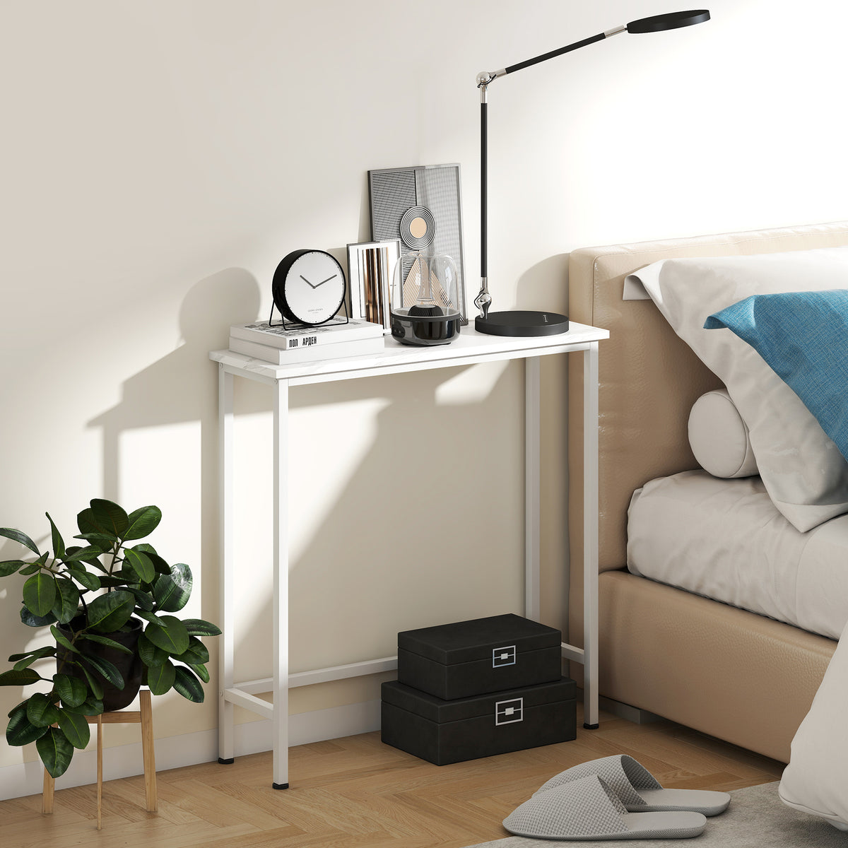 HOMCOM Konsolentisch Flurtisch mit verstellbar Fußpads, Kippschutz 75 x 24 x 76 cm für Kleinen Raum Weiß