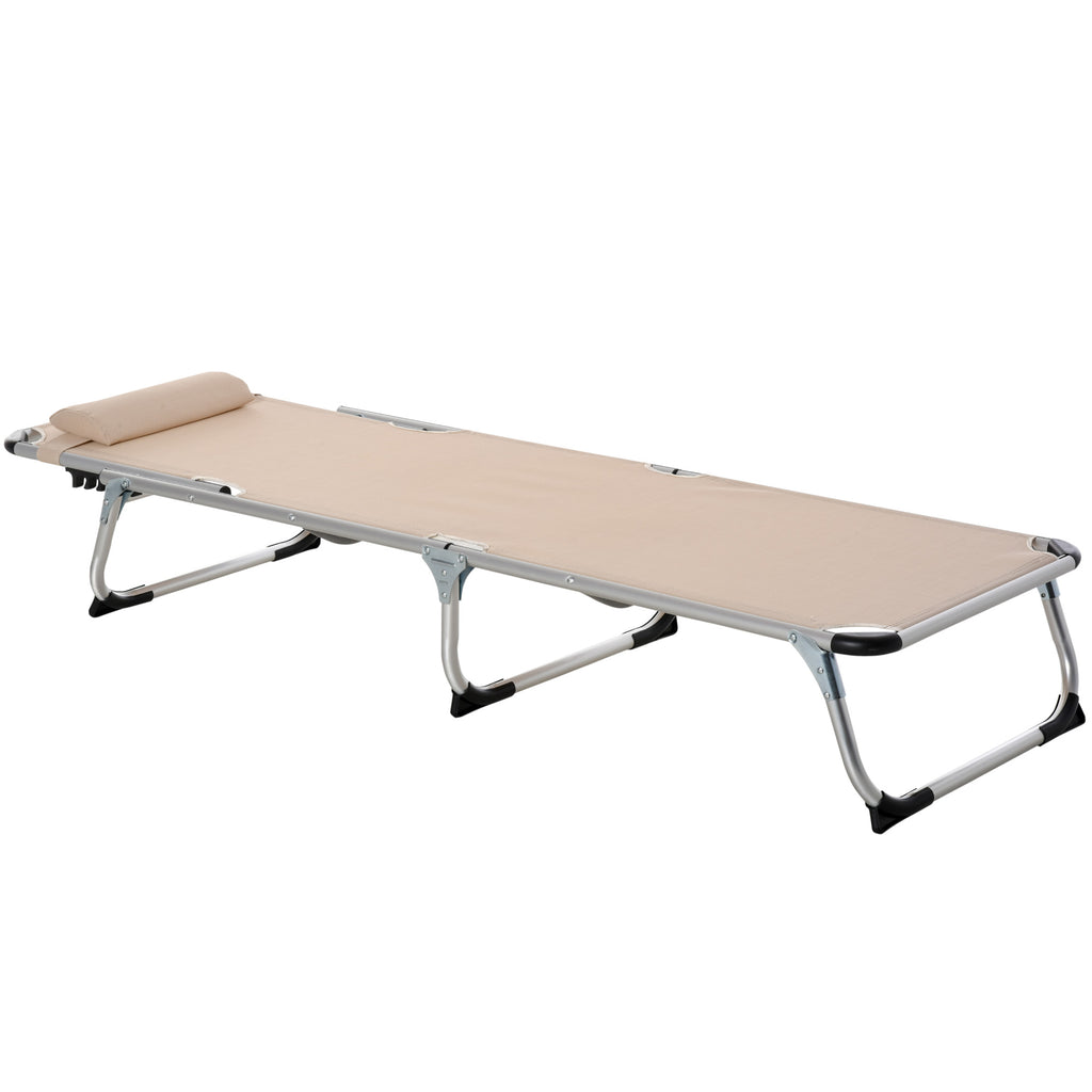 Outsunny Sonnenliege faltbar Gartenliege mit Kopfkissen ergonomisch Relaxliege mit 4-stufig verstellbaren Rückenlehne Alu bis 120 kg belastbar für Garten, Terrasse, Pool, , Strand,Beige