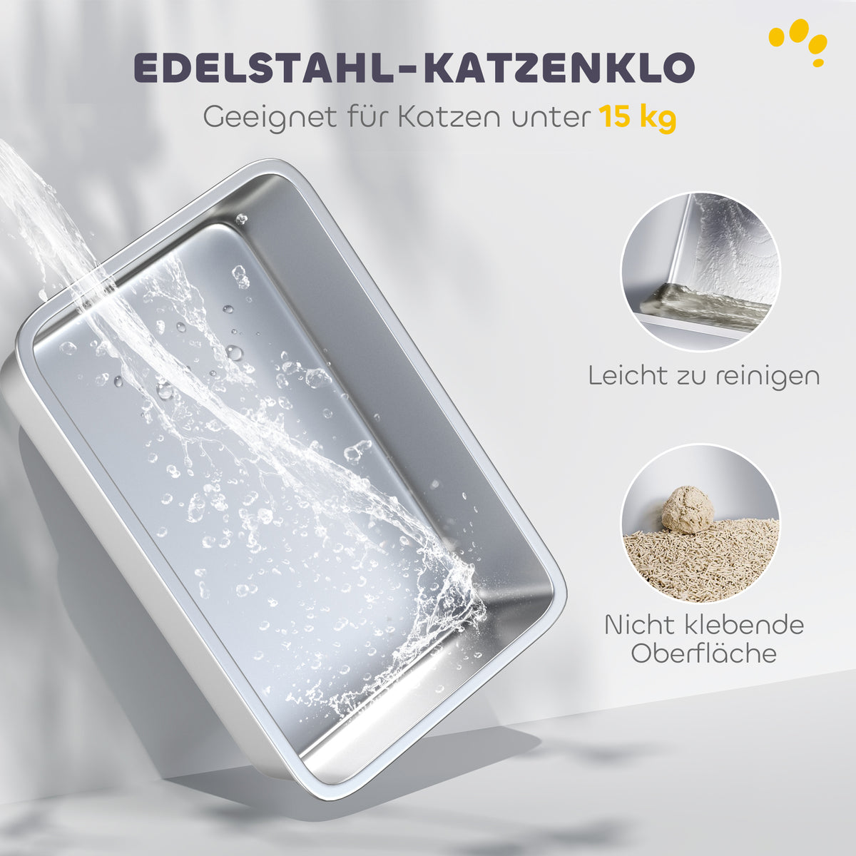PawHut Katzenklo, Katzentoilette mit Deckel, Streuschaufel, vorne Eingang und ober Ausgang Edelstahl bis 15 kg