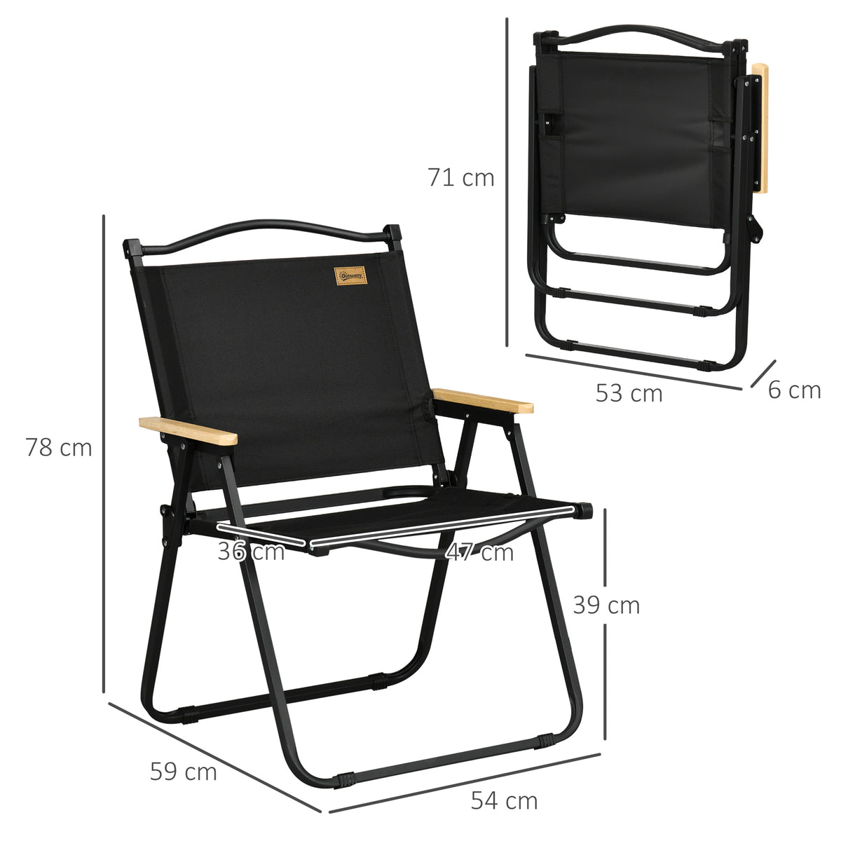 Outsunny Campingstuhl Faltbarer Angelstuhl mit armlehnen Oxford-Stoff und Stahlkonstruktion 54 x 59 x 78 cm schwarz