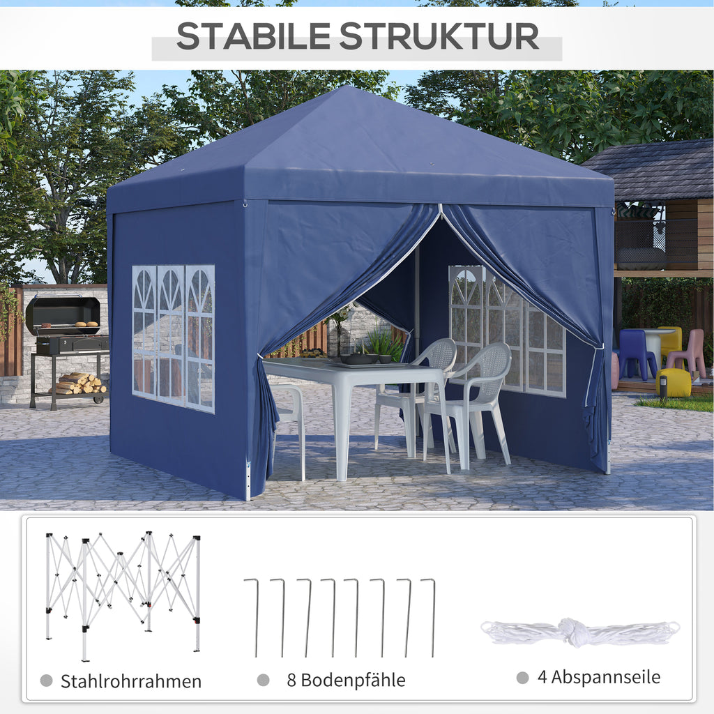 Outsunny 3 x 3 m Pavillon mit 4 Seitenwänden, Fenster, Festzelt mit UV-Schutz, Gartenzelt inkl. Tragetasche, Stahl, Blau