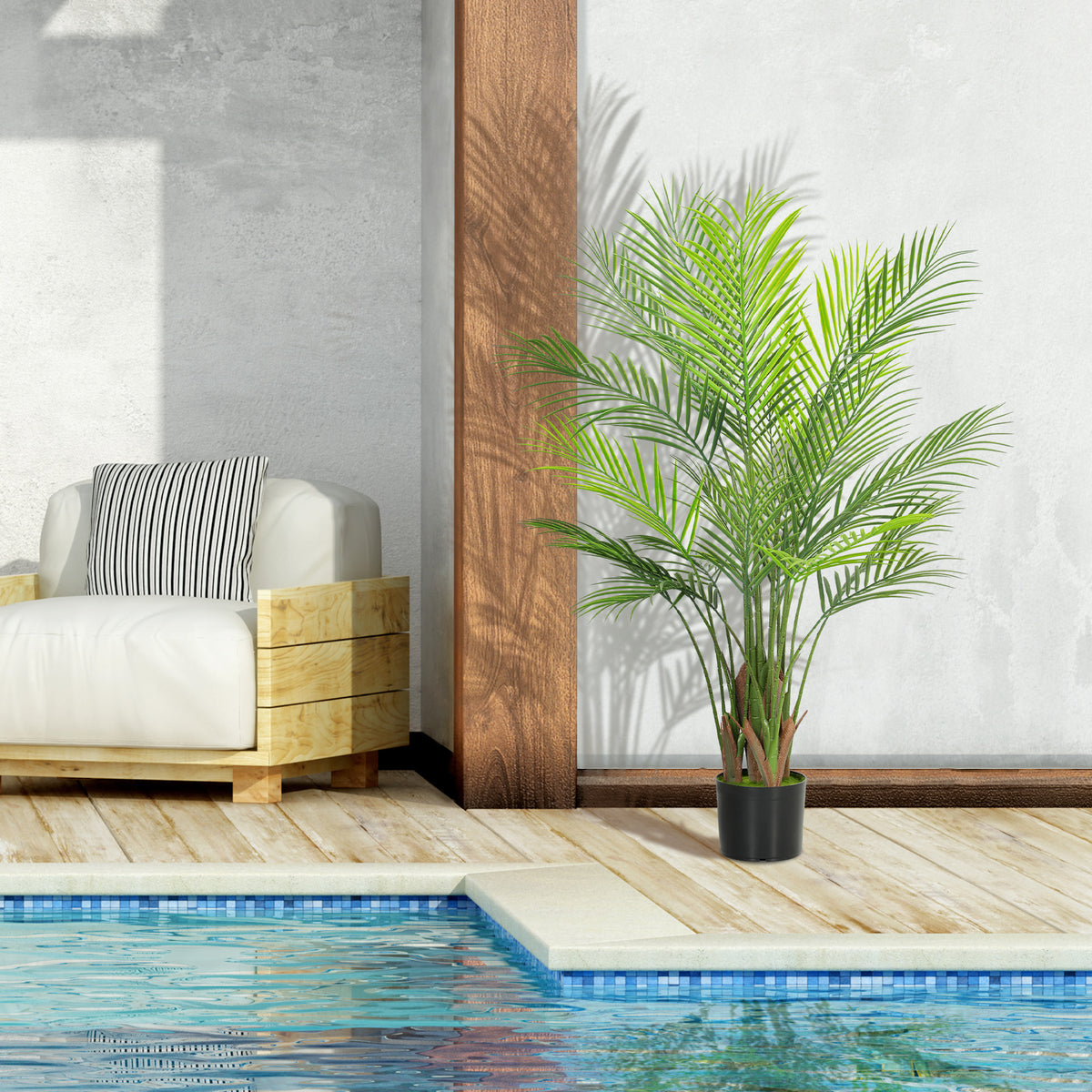 HOMCOM Künstliche Zimmerpflanze 120 cm, künstlicher Palmenbaum mit Kunststofftopf und Flockung, Grün