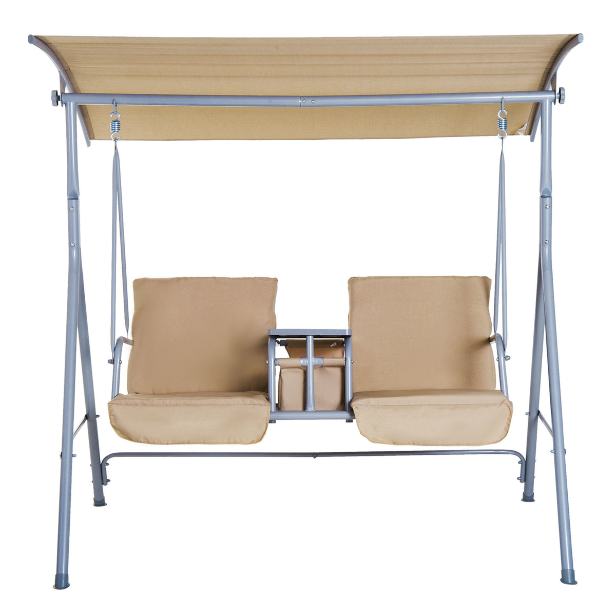 Outsunny Hollywoodschaukel Gartenschaukel Schaukel 2-Sitzer mit Sonnendach Beige 175 x 112 x 165 cm