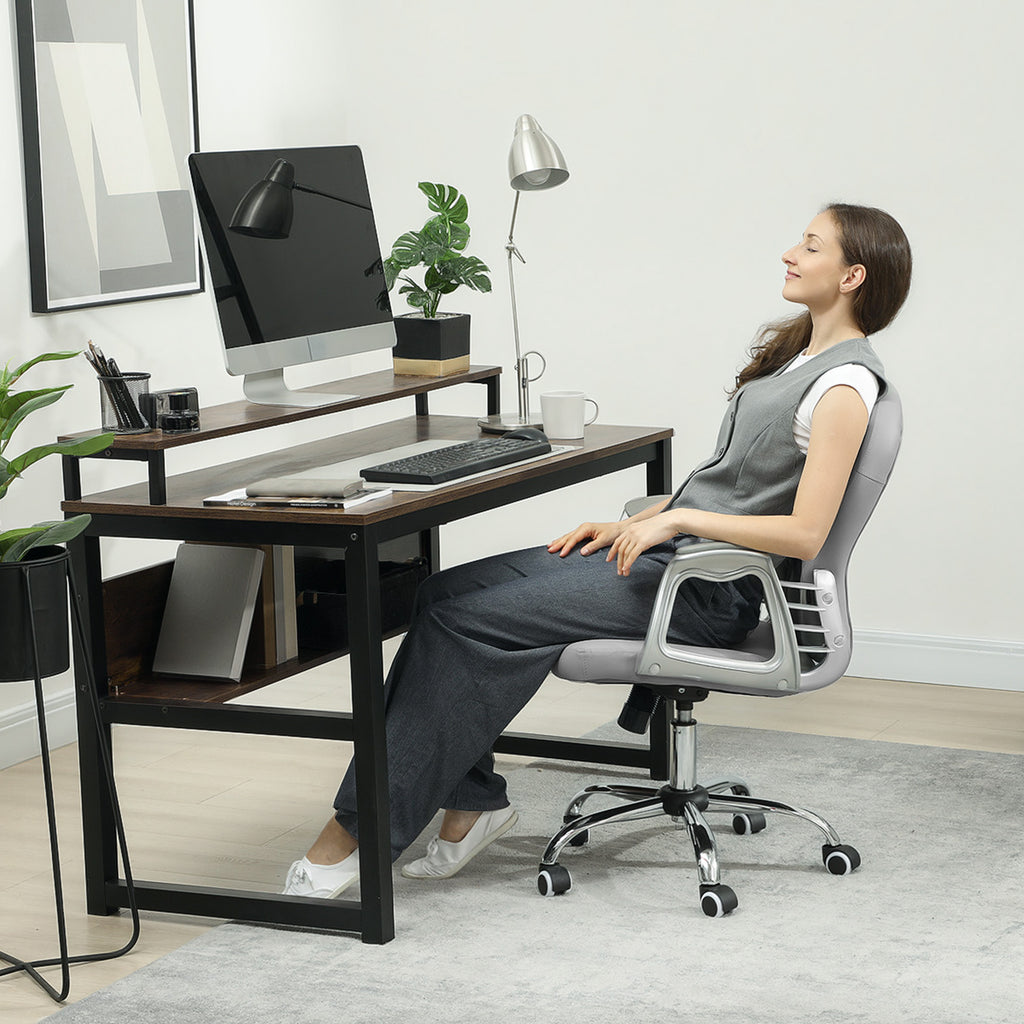 Vinsetto Bürostuhl, Ergonomisch Schreibtischstuhl mit Armlehne, Gepolsterter Rückenlehne Hellgrau