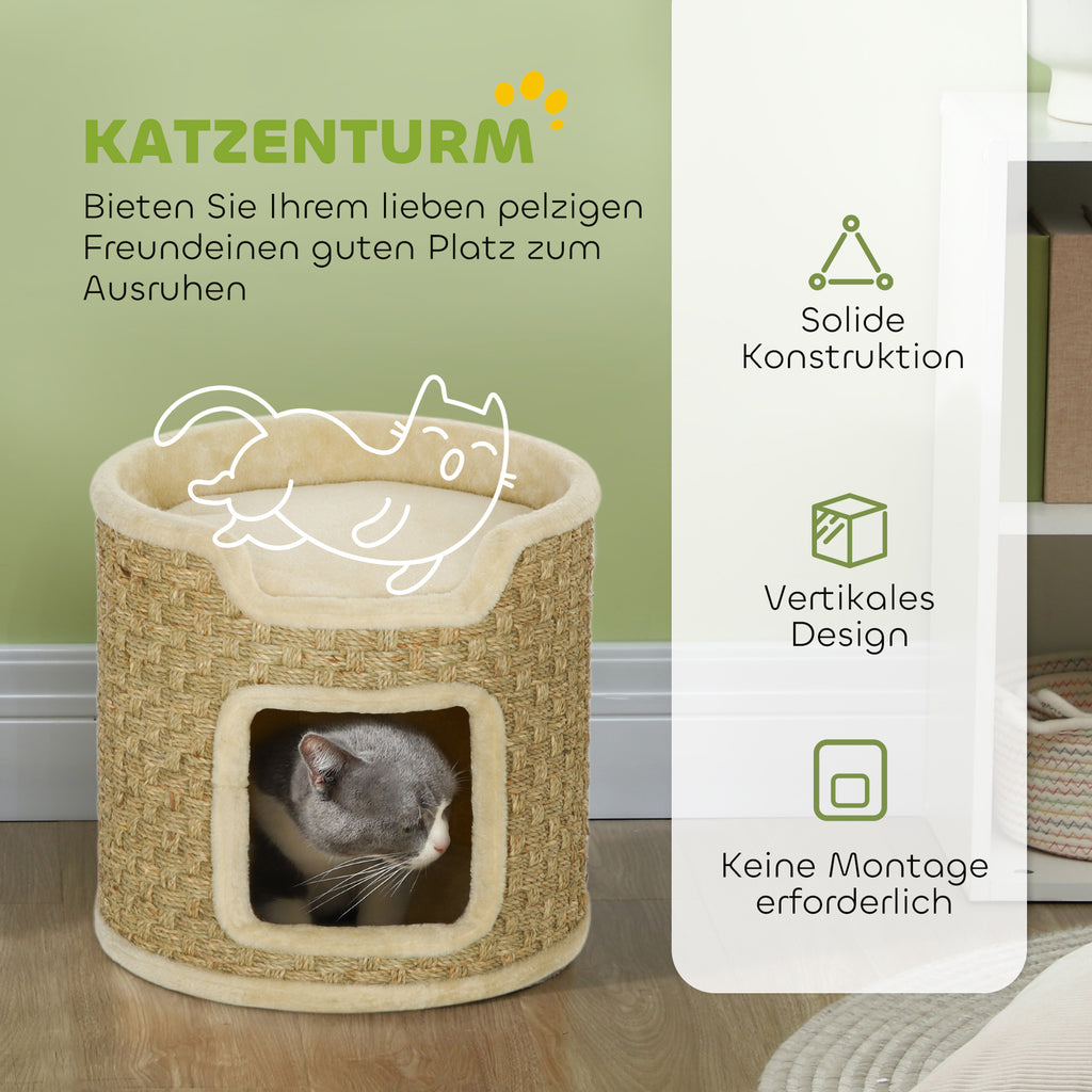 PawHut Katzenkratzbaum, Spiel- und Entspannungsbereich, Plüsch, Φ38 x 37H cm, Khaki-Beige, bis zu 5 kg