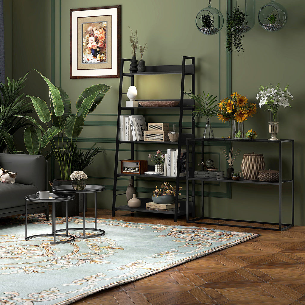HOMCOM Konsolentisch, Sideboard, 2 Etagen, pulverbeschichteter Stahl, 90 x 30 x 75cm, schwarz