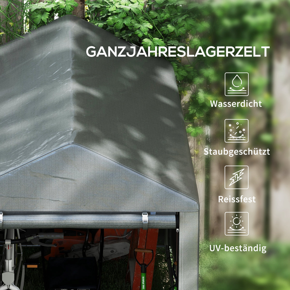 Outsunny Gartenschuppen, Lagerzelt, robust & wetterfest, Stahlrahmen, 1,2x1,8x1,6m, Dunkelgrau
