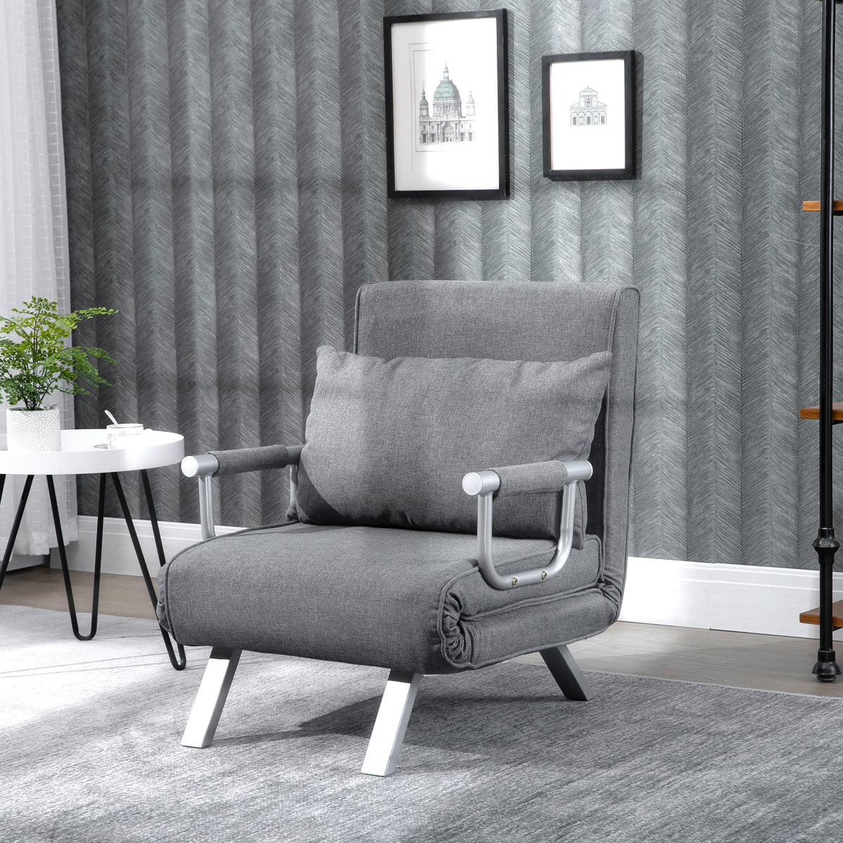 HOMCOM Relaxsessel Liegesessel Sessel, Liegefunktion, Gästebett, 65 cm x 69 cm x 80 cm, Grau