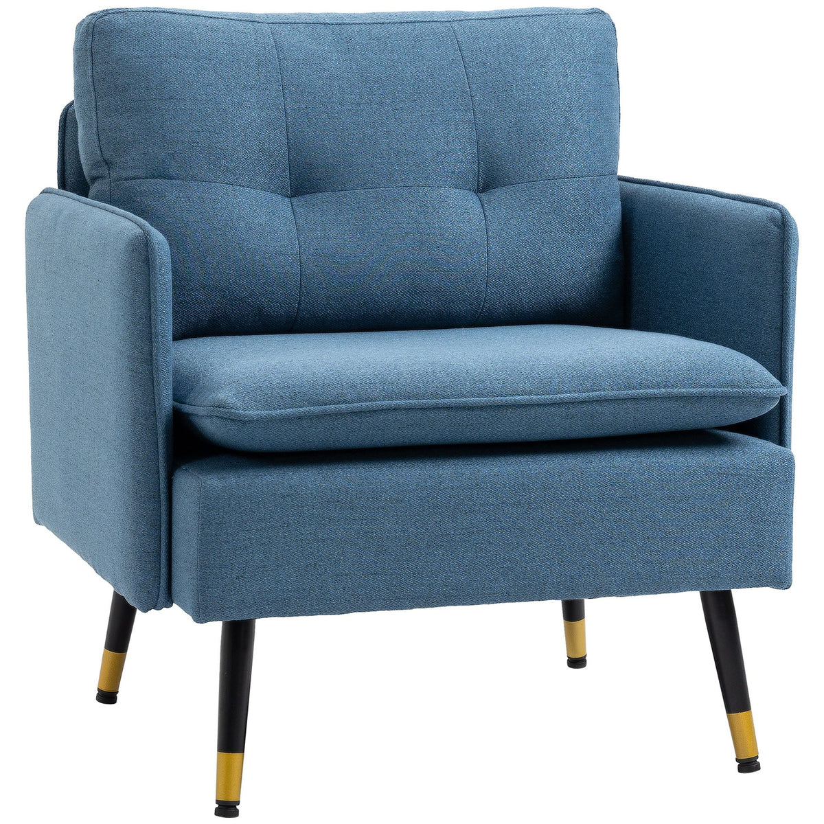 HOMCOM Akzentsessel mit Knopfheftung, Polstersessel, abnehmbare Polster, Schwarz + Gold + Blau
