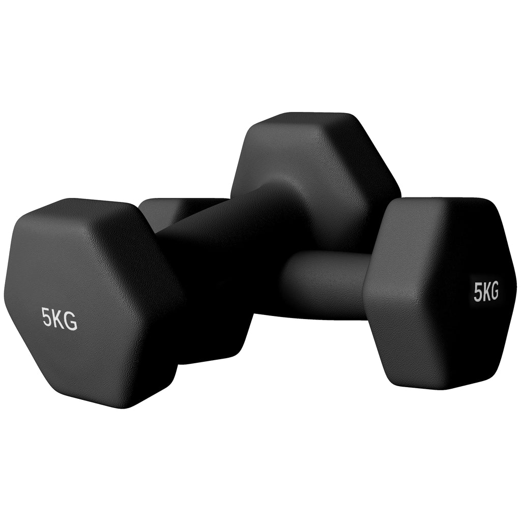 SPORTNOW Set mit 2 sechseckigen Hanteln mit rutschfesten Griffen für das Training zu Hause, 2 x 5 kg, schwarz