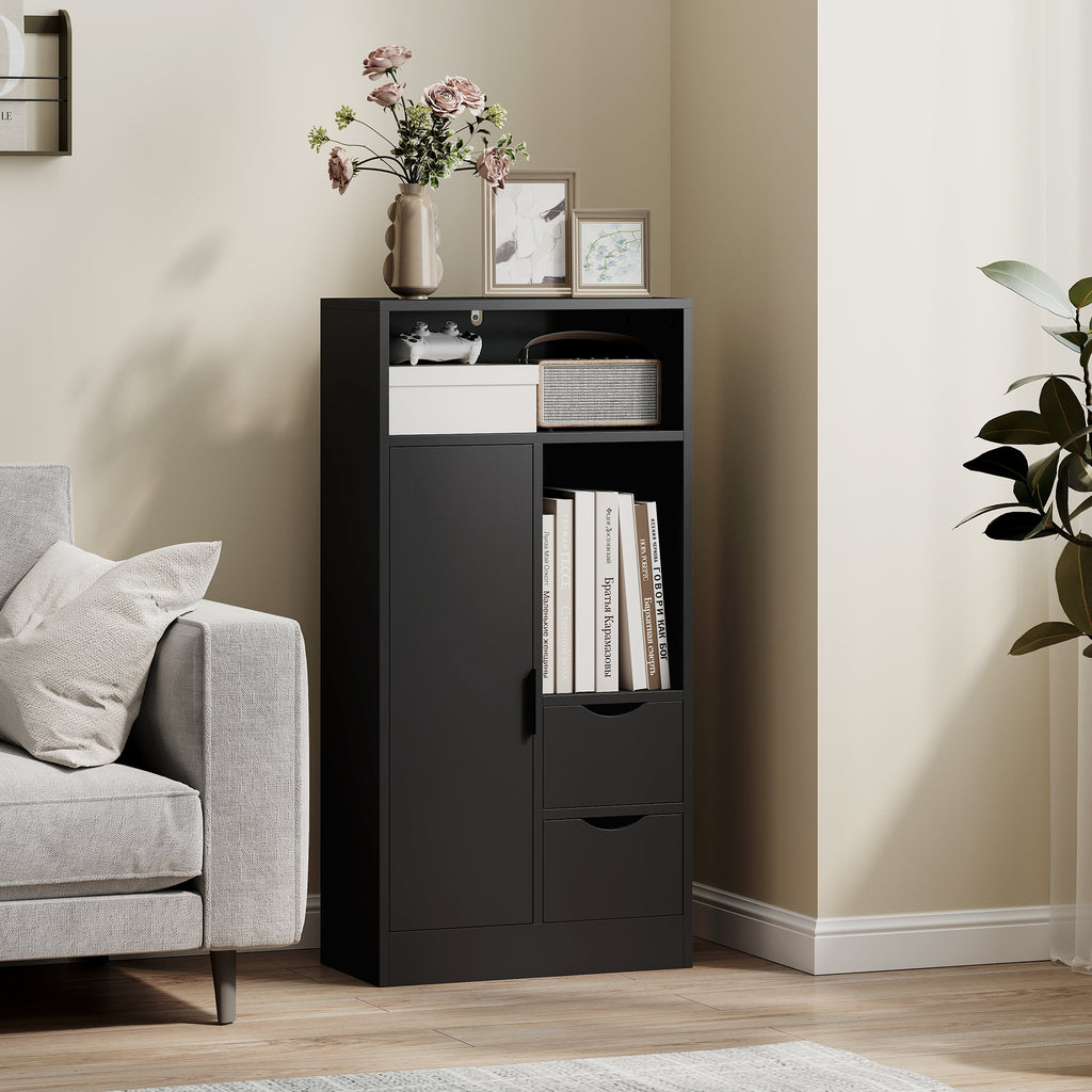 HOMCOM Badezimmerschrank mit 2 Schubladen Offenes Fach und Verstellbare Regale für Kleinen Raum 50x25x100 cm Weiß