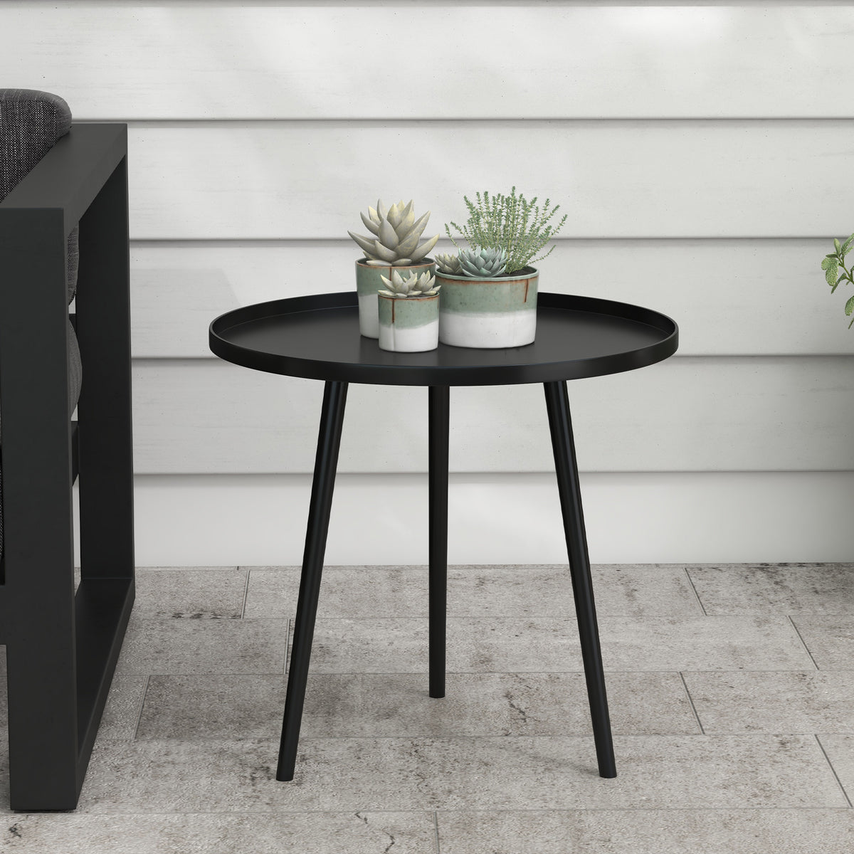 Outsunny Outdoor Beistelltisch, Gartentisch, runder Terrassentisch, Stahl, Ф40 x 50Hcm, Schwarz