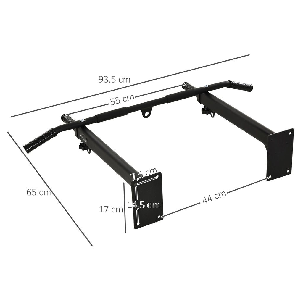 HOMCOM Klimmzugstange zur Wandmontage oder Deckenmontage bis 150 kg belastbar, Multifunktionale Pull Up Bar mit rutschfest Griffe, Ösen sicher stabil Klimmzug Stange für Fitness Zuhause, Stahl Schwarz