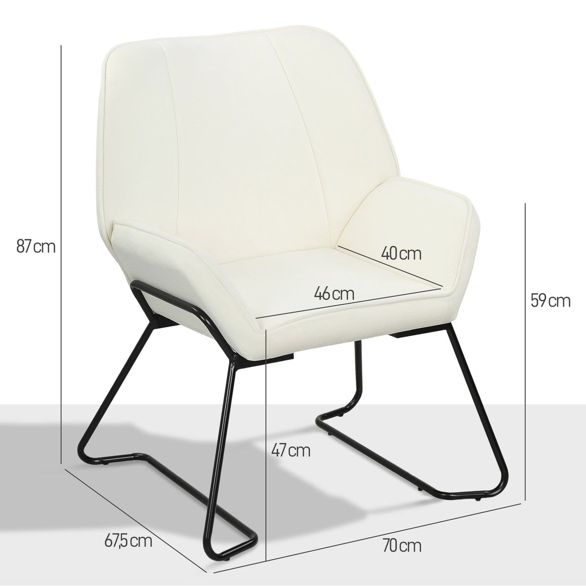 HOMCOM Loungesessel mit breitem und gepolstertem Sitz, Samtbezug und Metallbeinen, Sessel für Wohnzimmer Creme