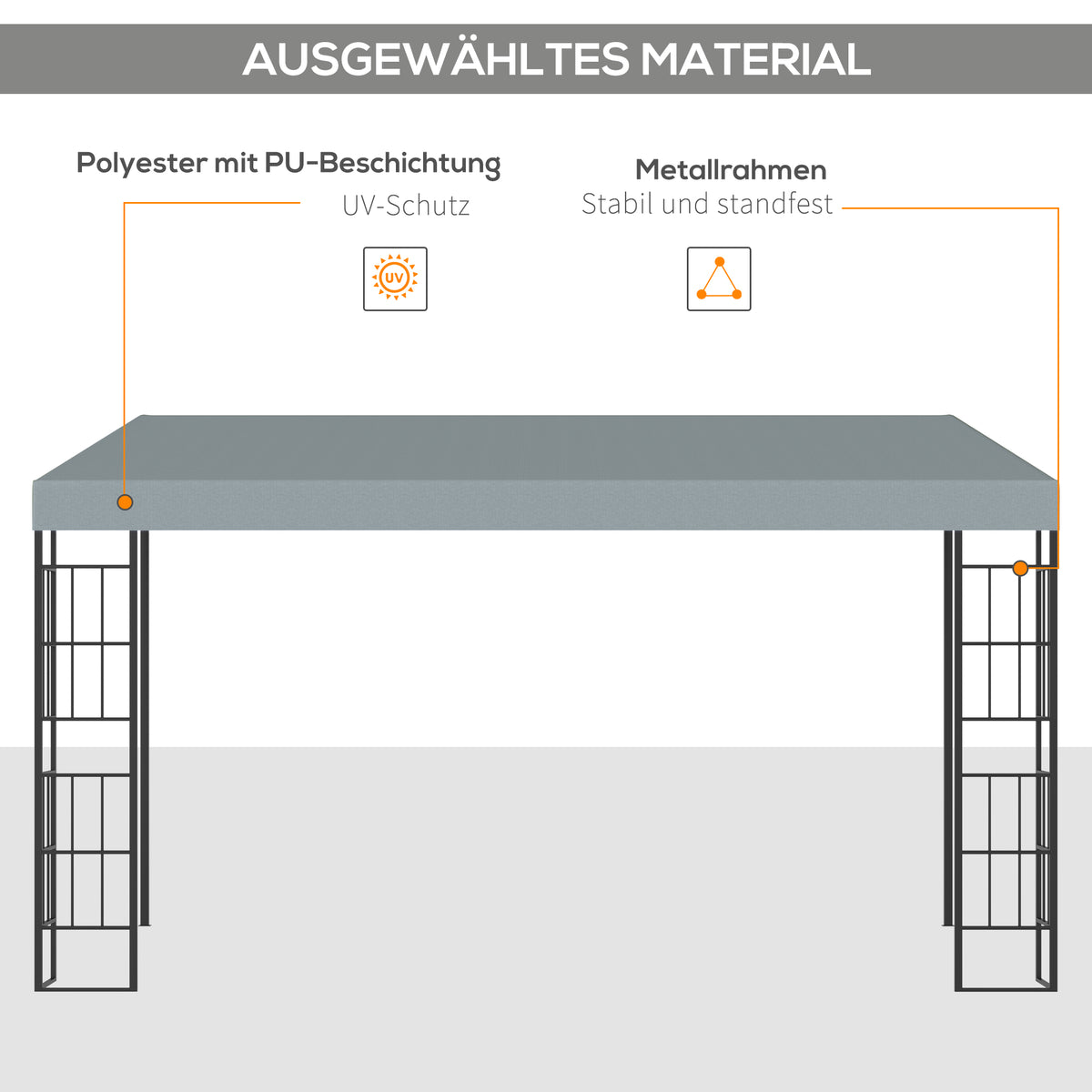 Outsunny Pergola 4 x 3 m Gartenpavillon Pavillon Überdachung Zelt Metall Polyester Grau