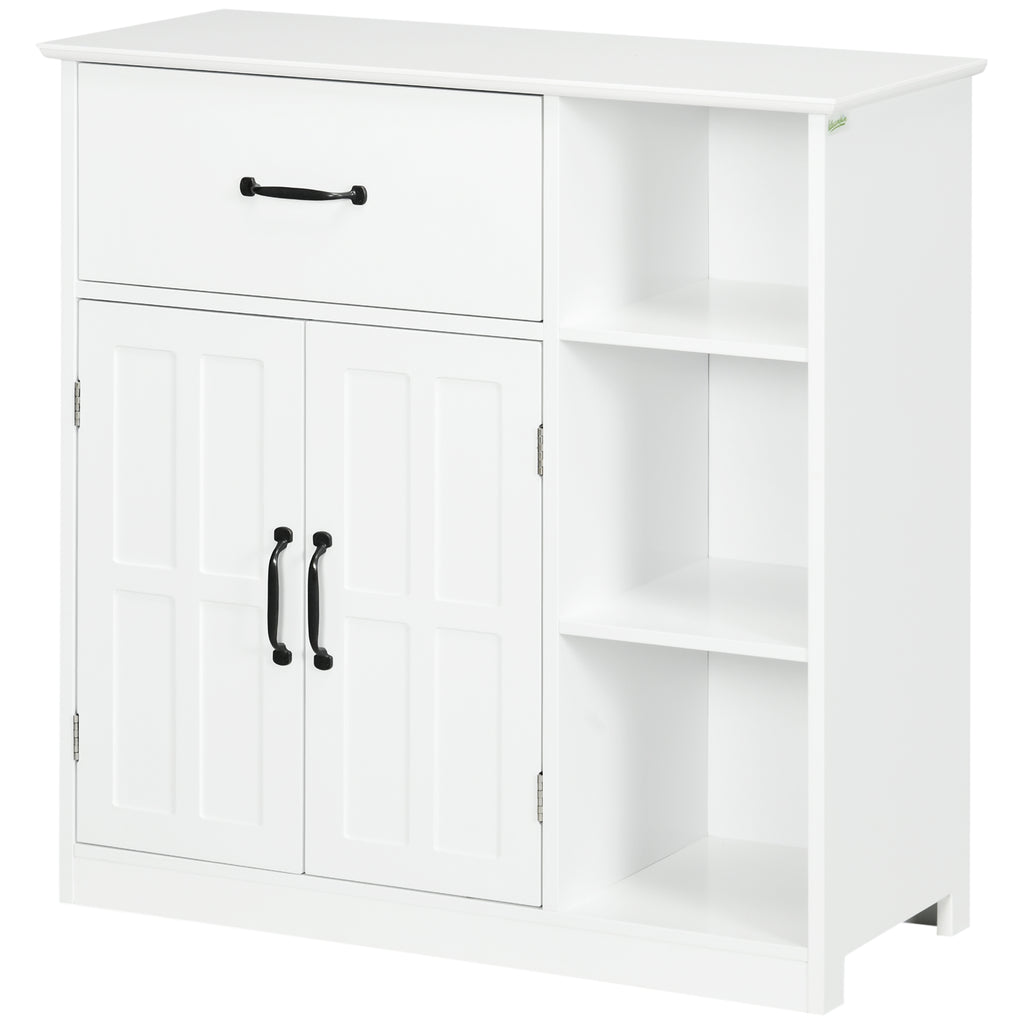 kleankin Badezimmerschrank auf Füßen mit Doppeltür, Schublade, offenen Fächern, 80x34x81cm, weiß