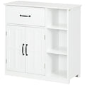 kleankin Badezimmerschrank auf Füßen mit Doppeltür, Schublade, offenen Fächern, 80x34x81cm, weiß
