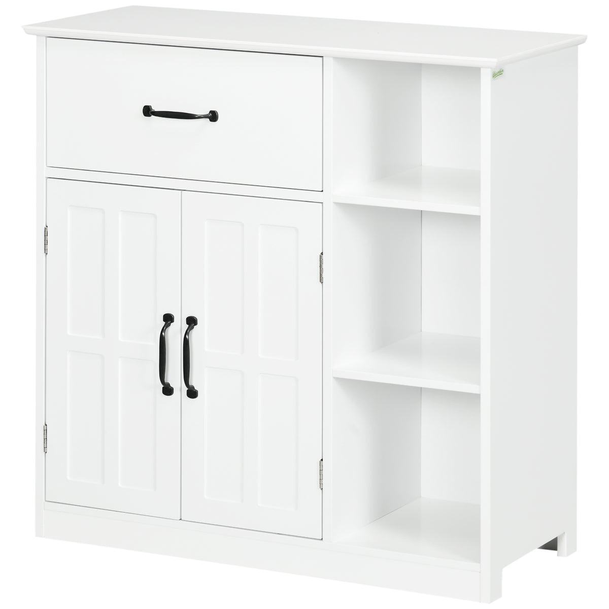 kleankin Badezimmerschrank auf Füßen mit Doppeltür, Schublade, offenen Fächern, 80x34x81cm, weiß