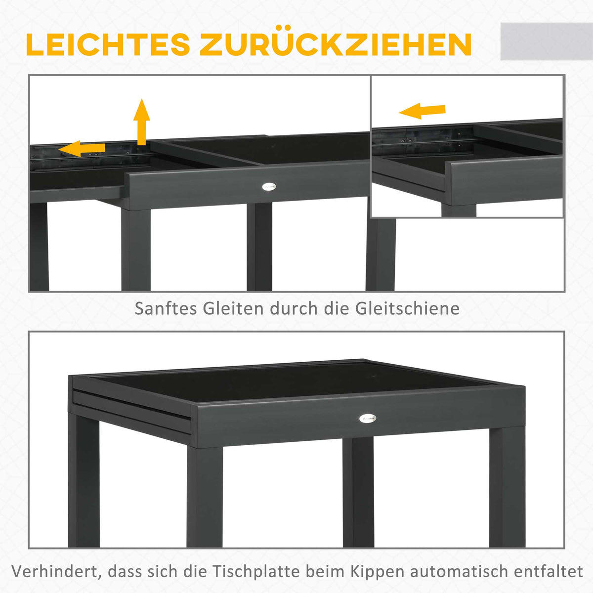 Outsunny Gartentisch Outdoor-Klapptisch Erweiterbarer Klapptisch, wetterbeständig, 160 cm × 80 cm × 75 cm, Schwarz