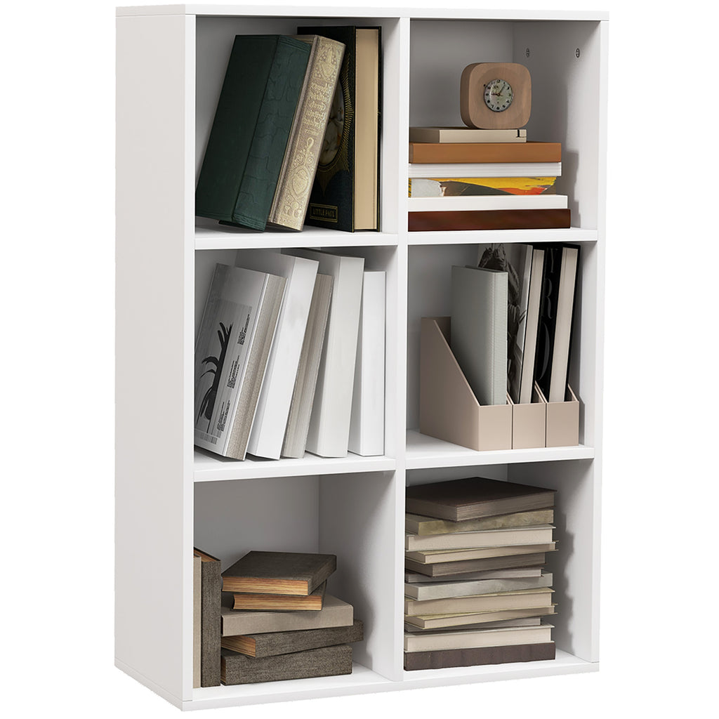 HOMCOM Modernes Würfelregal aus Holz mit 6 Fächern, 65,5x30x97,5 cm, Weiß