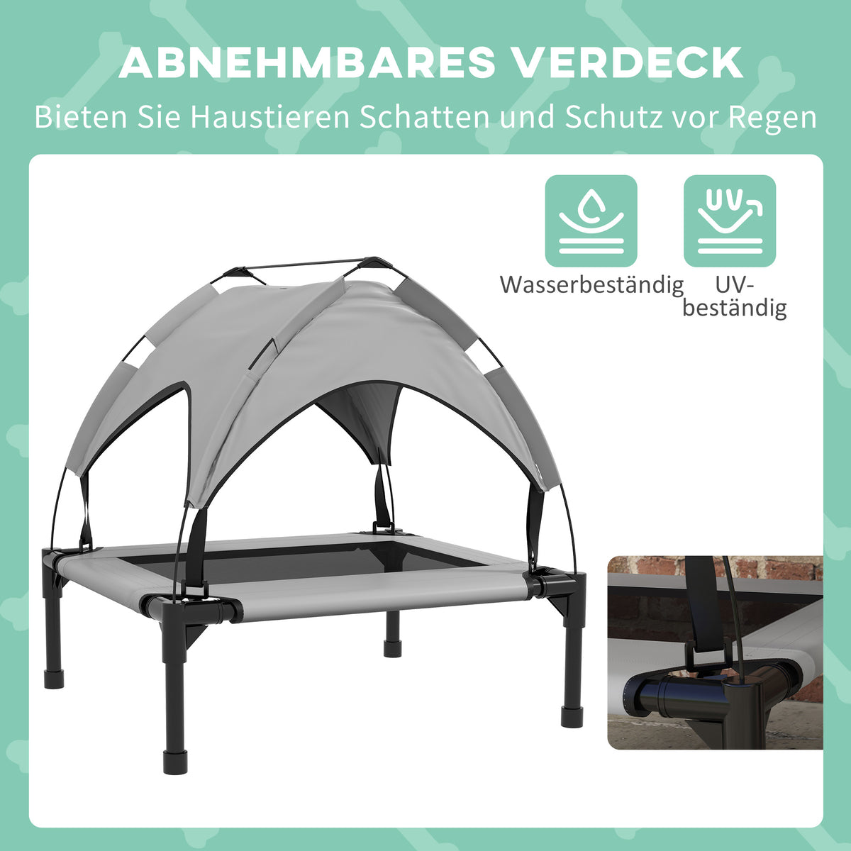 PawHut Hundebett mit Dach, atmungsaktiv, wasserabweisend, bis 20 kg, 76 x 61 x 69,5 cm, Hellgrau