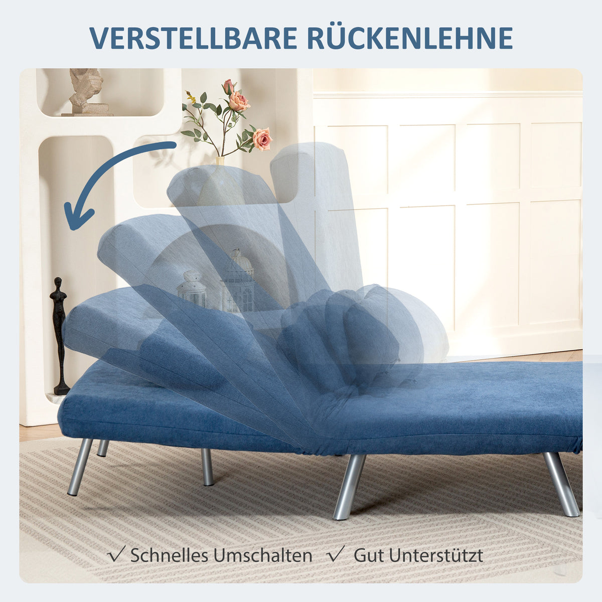 HOMCOM Polstersessel mit Bettfunktion, 2-in-1 Design, Schlafsessel, Gästebett, Stoffbezug, mit Kissen, Blau