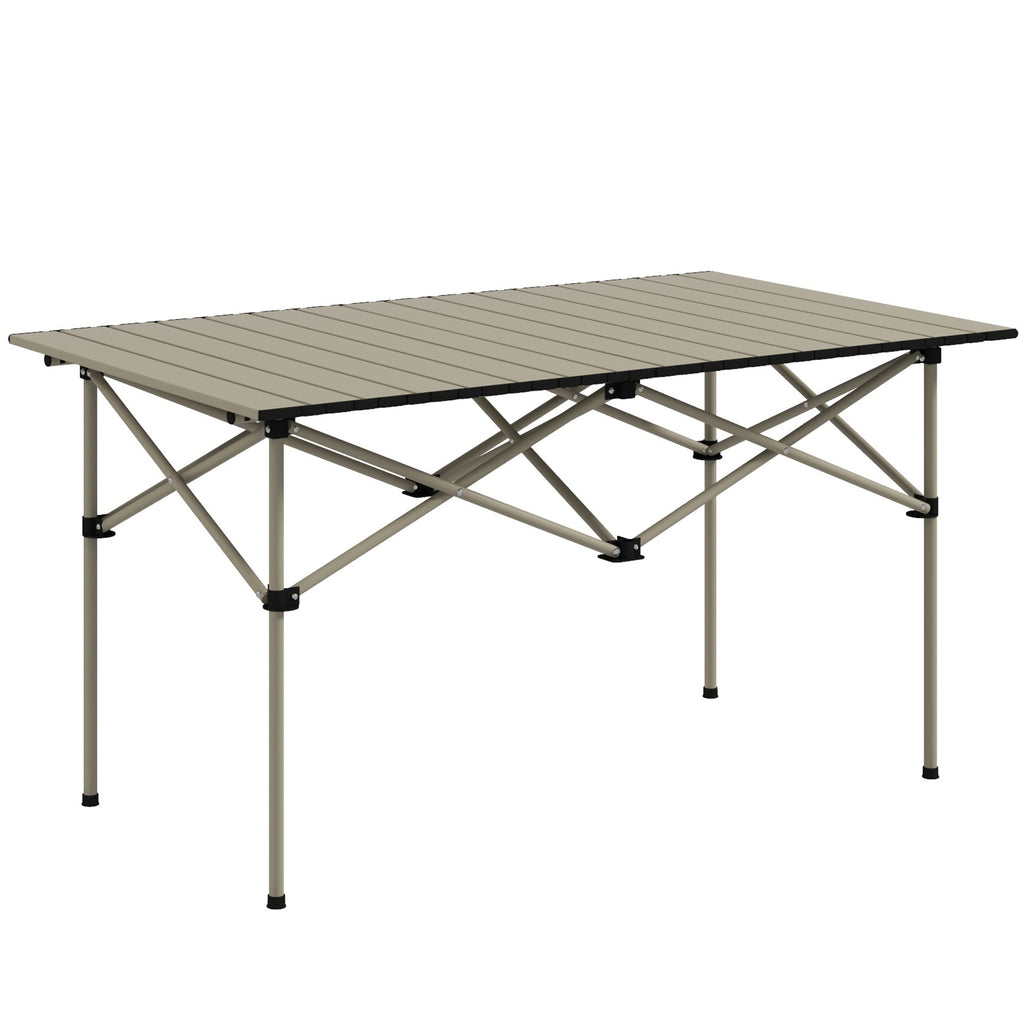 Outsunny Campingtisch Klapptisch mit Aufrollbare Tischplatte Gartentisch aus Aluminium 2 Personen 95 x 55cm Khaki
