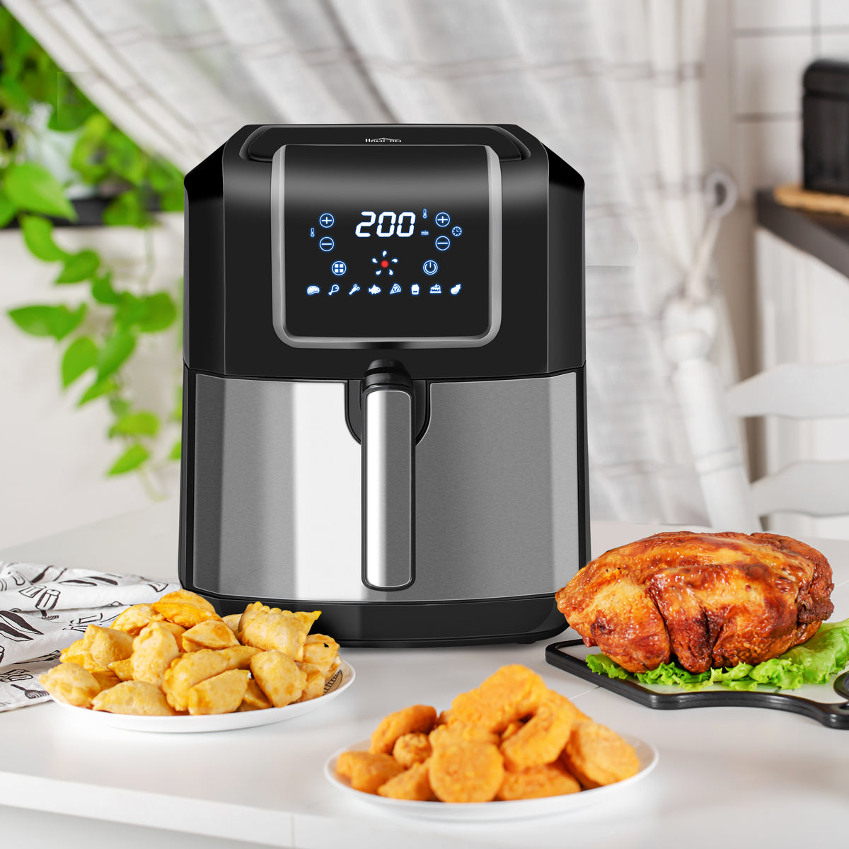 HOMCOM Heißluftfritteuse 6,5 L 1700W mit 8 Menüs LED-Display Antihaftbeschichteter Korb für gesundes ölfreies fettarmes Kochen Schwarz 36,5 x 29 x 33,8 cm