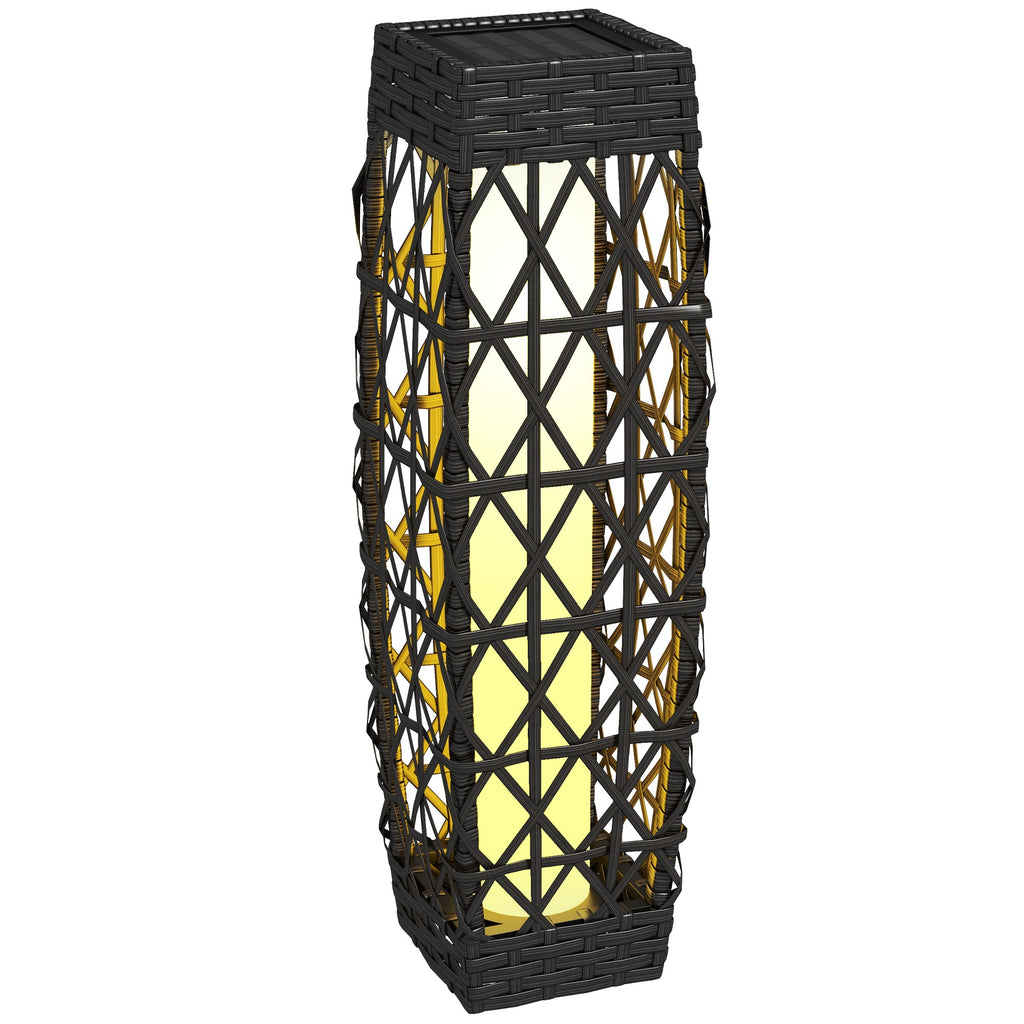 Outsunny Rattan Außenleuchte, Solar Gartenlampe, Einschaltautomatik, LED, wetterfest, Metallrahmen, 20 x 20 x 68cm, Grau