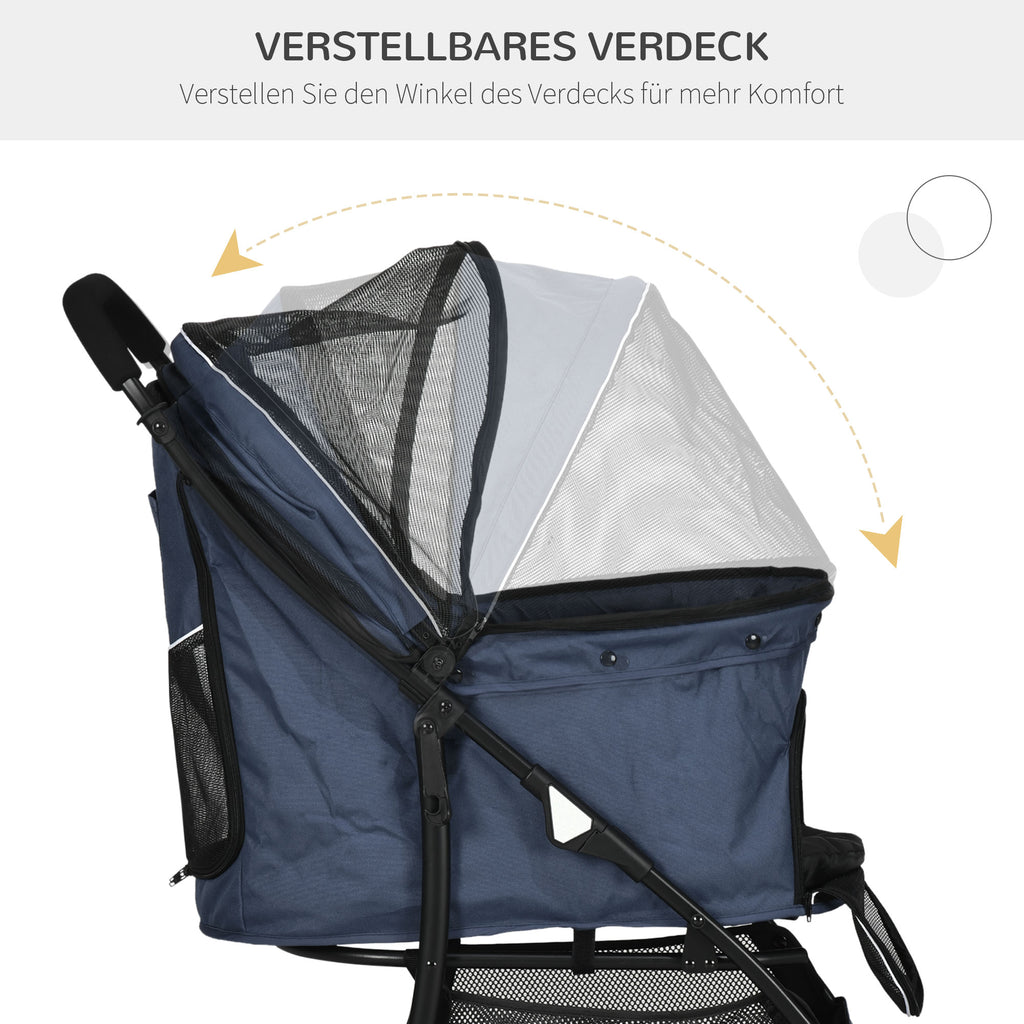 PawHut Hundewagen Hundebuggy bis 10 kg Klappbar Bodenkorb Kissen Seitentasche 81 cm x 48 cm x 99 cm Grau