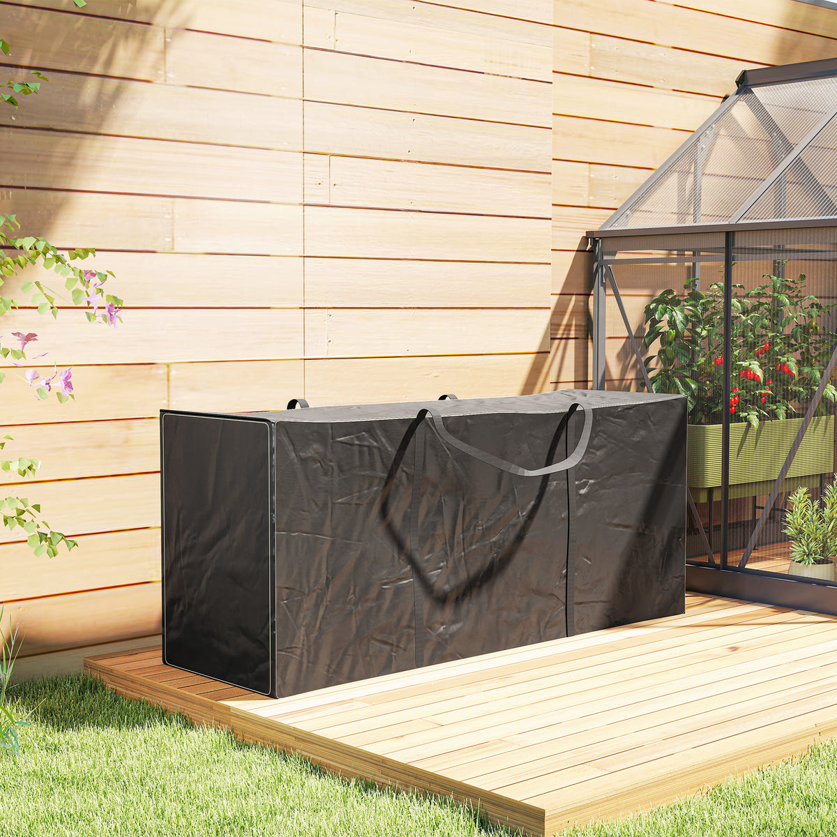 Outsunny Aufbewahrungstasche für Gartensitzkissen, Outdoor-Kissenhülle aus Oxford mit Griffen 175 x 55 x 75 cm Schwarz